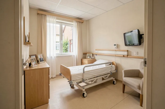 Chambre individuelle propre et bien équipée dans une maison de retraite privée en Belgique