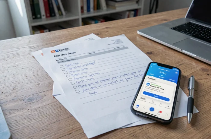 Documentos administrativos e extrato bancário para acompanhar o prazo de reembolso do depósito de garantia locativa