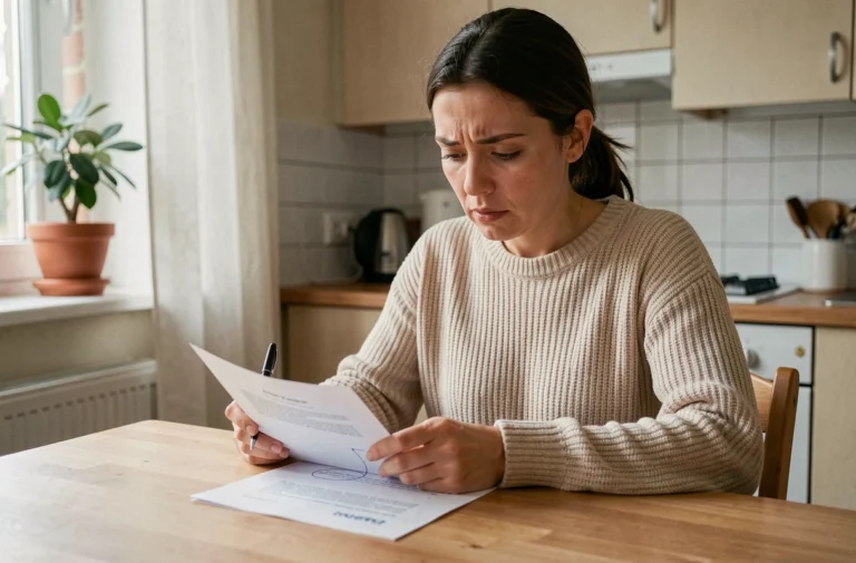 Femme relisant son contrat de location pour comprendre les démarches de remboursement de caution